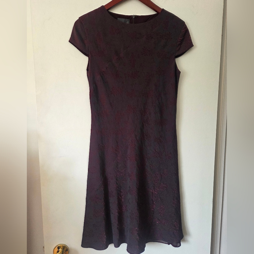 Kay Unger Purple Floral Jacquard Fit & Flare Dress Vtg